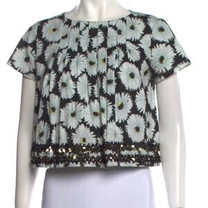 SUNO Women's Floral Printed Bateau Neckline Crop Top with Sequins Size 12